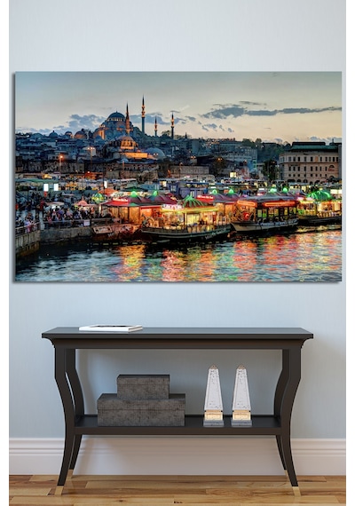 İstanbul Balıkçılar Gün Batımı Dekoratif Şehir Manzara Kanvas Tablo 70 x 50