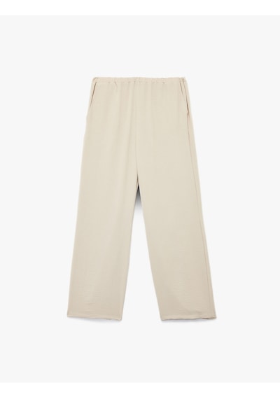 Koton Aerobin Kumaş Straight Fit Düz Bol Paça Pantolon Bej 5sak40552pw Ekru