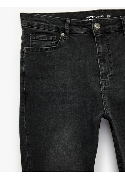 Koton Pamuklu Normal Bel Cepli Slim Fit Jean Pantolon - Slim Fit Jeans Antrasit 7wam40382nd