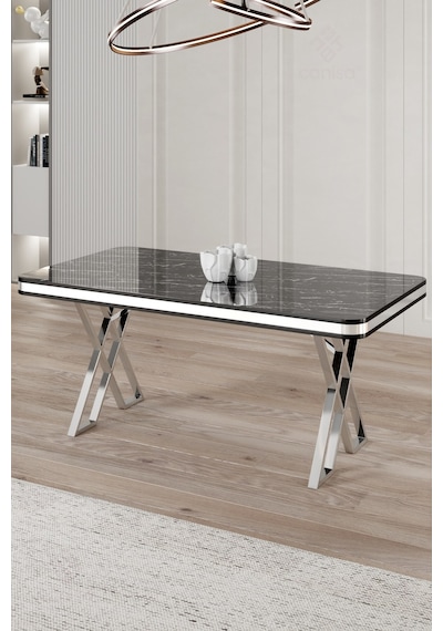 Canisa Rigel Serisi 80x130 Lak Panel Sabit Masa Siyah Mermer Desen Krom Ayaklı Masa Siyah Mermer Desen Ayaklar Krom Canisa Rigel Serisi 80x130 Lak Panel Sabit Masa Siyah Mermer Desen Krom Ayaklı Masa Siyah Mermer Desen Ayaklar Krom