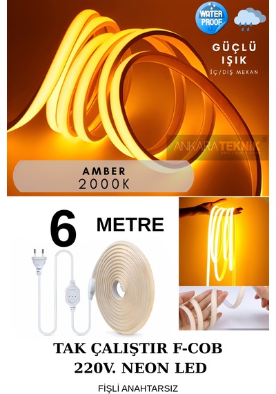 Ankara Teknik 220 Volt Cob Neon Led F-cob Led Yüksek Lümen Dış-ıç Mekan Amber 6 Metre