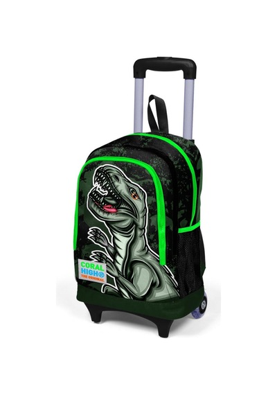 Coral High Kids Koyu Yeşil Siyah Dinazor Desenli Üç Bölmeli Işıklı Tekerlekli Çekçekli Sırt Çantası 23925 Coral High Kids Koyu Yeşil Siyah Dinazor Desenli Üç Bölmeli Işıklı Tekerlekli Çekçekli Sırt Çantası 23925