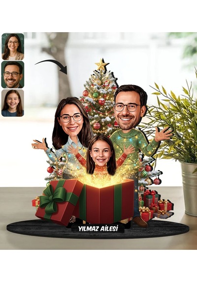 Bk Gift Kişiye Özel Aile Yılbaşı Tasarımlı Karikatür Biblo -4, Yılbaşı Hediyesi, Yeni Yıl Hediyesi