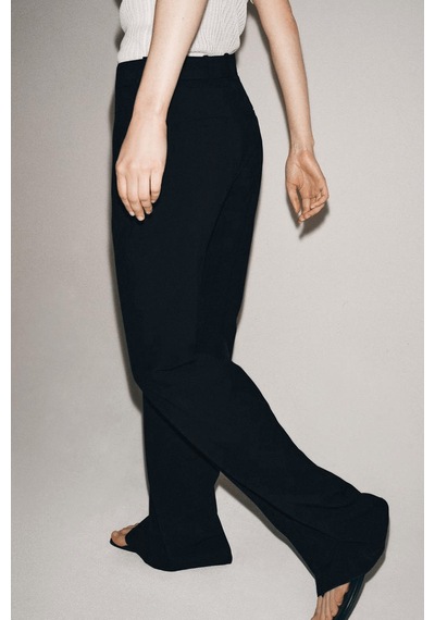 Açelyaokcu Premium Vento Orta Bel Wide Leg Dokuma Pantolon Siyah