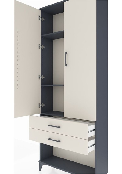 Arges Dolap 3 Raflı 2 Çekmeceli 2 Kapaklı 88x30x221 Antrasit-aytaşı Antrasit