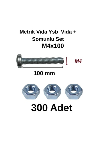 Tuğra Hırdavat M4x100mm Metrik Vida Ysb - Somunlu 300'lü Takım 0-0