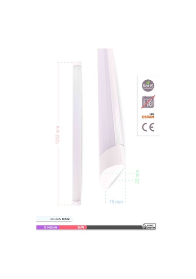 ACK Venüs LED Bant Armatür 6500K Beyaz Işık 36W 1205mm Beyaz