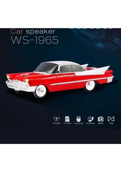 Araba Görünümlü Taşınabilir Bluetooth Hoparlör, Model Ws-1965, Kırmızı, Fm Radyo, Sd Kart, Usb, Mp3