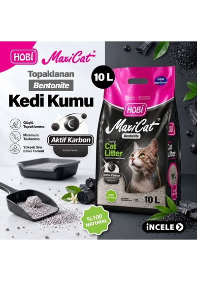 Hobi Maxicat Aktif Karbonlu Bentonit Kedi Kumu 10 Litre