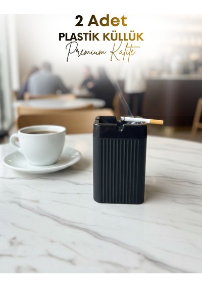 Grimorlife 2 Adet Kare Siyah Çizgili Dekoratif Plastik Kokusuz Yanmaz Küllük Kül Tablası