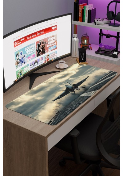 Airplane Uçak Kaymaz Dikişli Kauçuk Oyuncu Mousepad V3 - 90x40 Xxl Gaming Mouse Pad Fare Altlığı