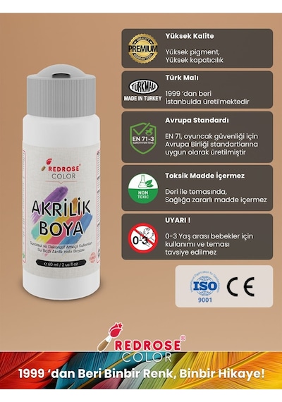 Red Rose Turuncu-mor-yeşil Akrilik Boya 3'lü Set 3 x 60 ML