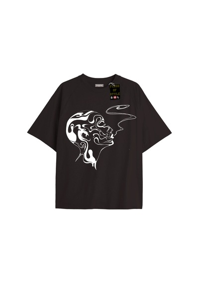 Flood Of Style Beyaz Oversize T-shirt Yüz Tasarım Özel Tasarım Siyah