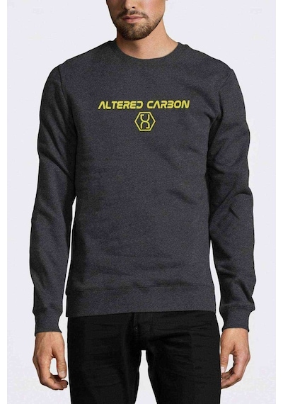 Altered Carbon Logo & Yazi Baskılı Füme Erkek Örme Sweatshirt
