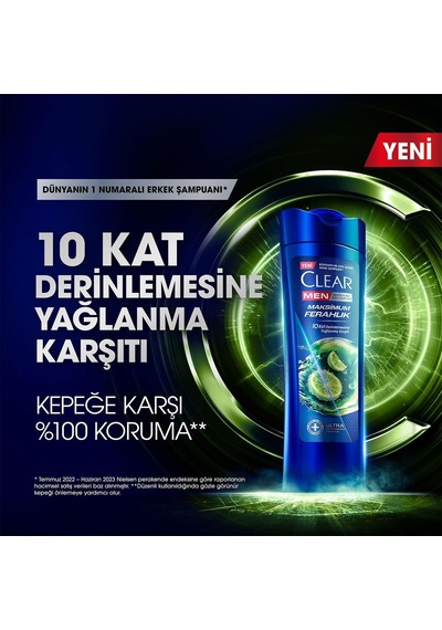 Clear Men Kepeğe Karşı Etkili Şampuan Maksimum Ferahlık 350 Ml Beyaz
