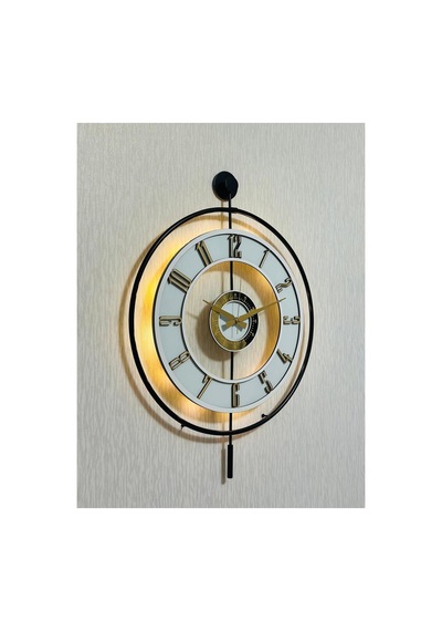 Pey Aksesuar Metal Camlı Duvar Saati 50 X 70 Cm Orta Boy Işıklı Gerçek Cam M51-siyah-şefaf-beyaz-gold M51-siyah-şefaf-beyaz-gold