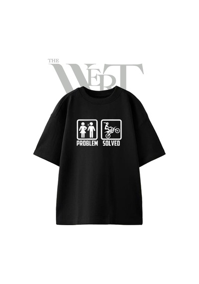 Thewert Dirt Bike Girl Tasarım Baskılı Ünisex Siyah Oversize T-shirt