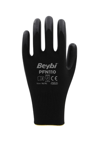 Pfn110 Polyester Örgü Üzeri ½ Köpük Nitril Kaplı Eldiven Siyah
