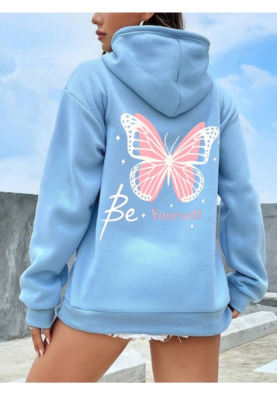 Uyguntarz Unisex Be Your Self Baskılı Tasarım Oversize Sweatshirt Bebe Mavisi