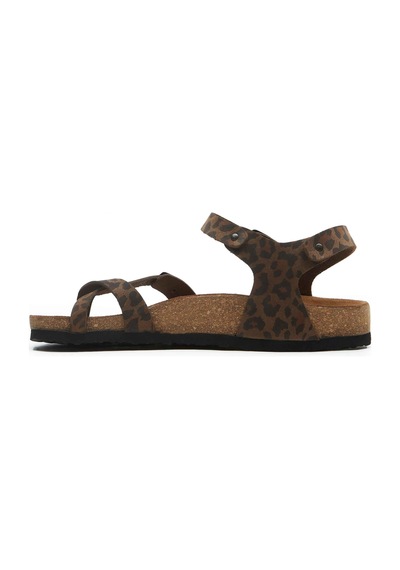Comfortfusse Gabriella - Kadın Ortopedik Hakiki Deri Sandalet Leopar Baskılı Deri