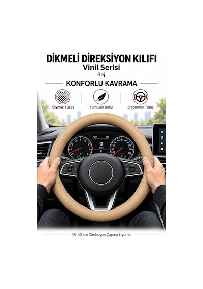 Trobus Mercedes-benz Sprinter 2019-2025 Uyumlu Dikmeli Direksiyon Kılıfı Vinil Bej