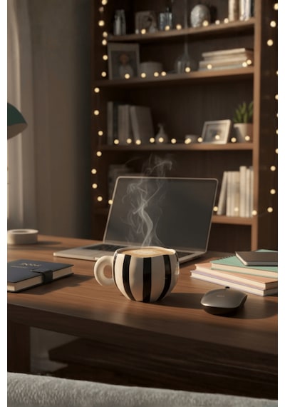 Siyah Çizgili 400 Ml El Yapımı Seramik Çay Kahve Mug Kupası Mıt1322 Siyah - Beyaz