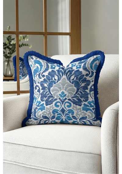 Mavi Damask Klasik Şık Desenli Saçaklı Yastık Kılıfı - Bohem Gri Lacivert Püsküllü Kırlent Kılıfı Kadim Ufuk Mira Mavi Damask Klasik Şık Desenli Saçaklı Yastık Kılıfı - Bohem Gri Lacivert Püsküllü Kırlent Kılıfı Kadim Ufuk Mira