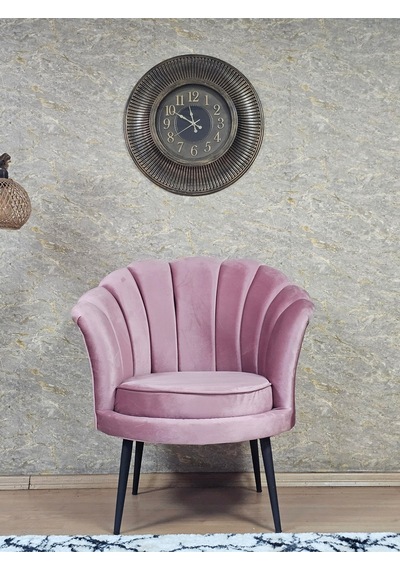 Zafir Tekli İstiridye Siyah Boyalı Sivriltme Ayak Çay Seti Koltuk Tekli Berjer , Balkon, Salon, Ofis Pembe