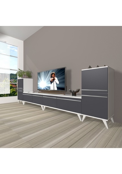 Decoraktiv Eko 9220t Mdf Retro Tv Ünitesi Tv Sehpası Beyaz - Antrasit