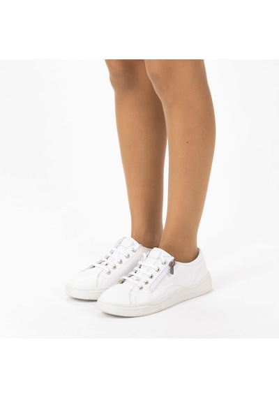Kadın Hakiki Deri Geniş Kalıp Günlük Ayakkabı Sneakers Beyaz