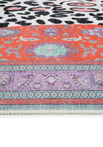 Cool Halı Jagora Leopar Kaplan Desen Vintage Kırmızı Şönil Halı Yıkanabilir Leoparlı Dekoratif Halı