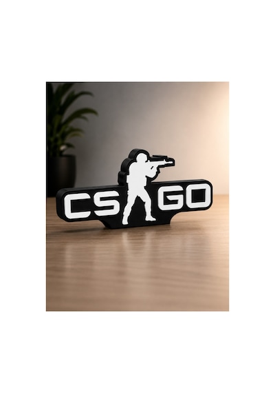 Csgo Yazılı 3d Dekoratif Obje Gamer Hediyelik Masaüstü Duvar Süsü Siyah - Beyaz