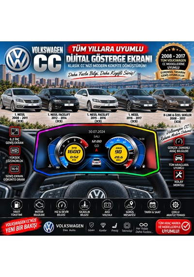 Volkswagen Cc 2008-2017 Model Uyumlu Harici Digital Gösterge Odb Ekran Arıza Göstergesi Turbo Gösterge Hayalet Ekran