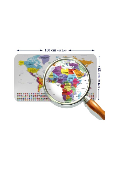 Ülke Bayrak Lı Eğitici Başkent Detaylı Atlası Dünya Haritası Duvar Sticker -60x105-3848 Çok Renkli