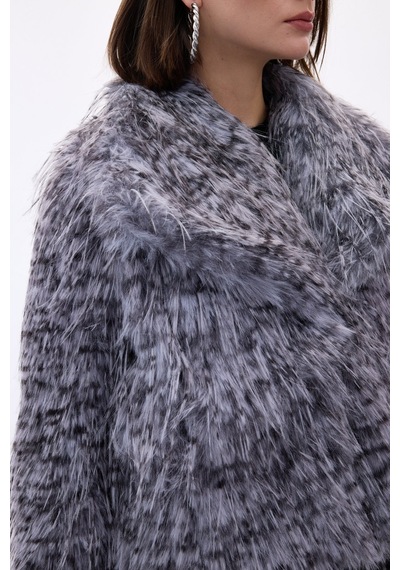 Sateen Leopar Desenli Kürk - Gri-136711 Gri