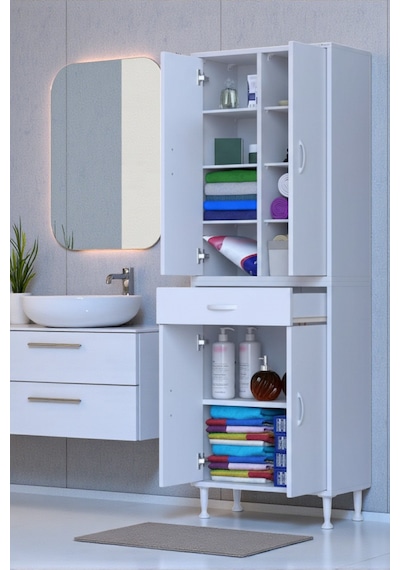 Eliusta Nexa Modüler Dolap 55 Cm Banyo/mutfak Dolabı Extra Kullanım Alanlı 55x173x32,5 Cm Beyaz Dolap Beyaz