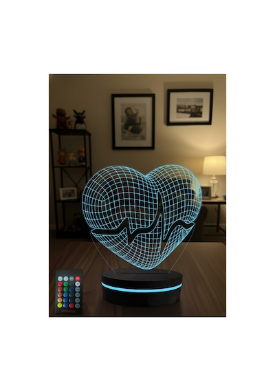 3d Kalp Şeklinde Led Gece Lambası Uzaktan Kumandalı Rgb Masa Lambası Dekoratif Ambiyans Işığı Çok Renkli
