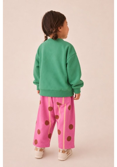 Monila Kız Çocuk Yeşil Kedi Baskılı Pamuklu Sweatshirt Ve Pembe Puantiyeli Eşofman Alt Üst Takım
