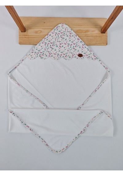 %100 Pamuklu Kız Bebek Battaniyesi Tek Katlı Mevsimlik Puset Örtüsü Hediyelik Yenidoğan 90x90cm Ekru