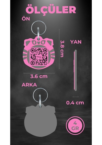 Petjoo 3.Susie Gri-Pembe Qr'lı Kedi Künyesi