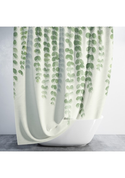 Banyo Duş Perdesi Sarmaşık Desen Yeşil Dijital Baskılı Banyo Perdesi, Tek Kanat C Halka-180x200 Cm Çok Renkli