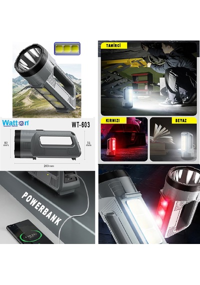 Profosyonel Güçlü Şarjlı Fener Masa Lambası Watton Wt-603