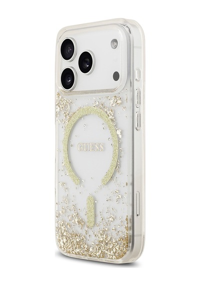 Apple Uyumlu iPhone 17 Pro  Kılıf Guess Lisanslı M-safe Şarj Özellikli Transparan Resin Bottom Kapak Gold Gold