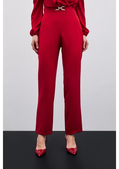 Sateen Aksesuar Detaylı Pantolon - Kırmızı