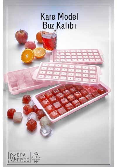 32 Bölmeli Kare Model Buz Kalıbı - Pembe Pembe