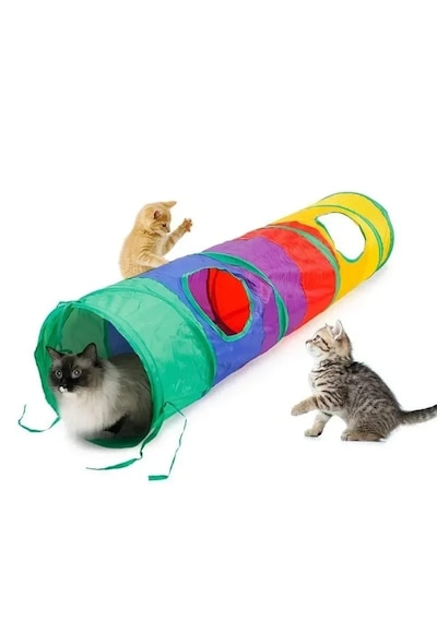 Tineke Düz Kedi Tüneli Katlanır Gökkuşağı Uzun Düz Kedi Oyuncağı