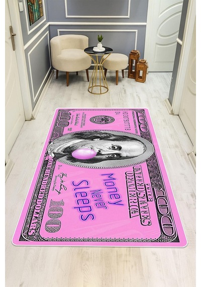 Modern Dolar Desen Dijital Baskı Kaymaz Taban Halı H0168 Renkli