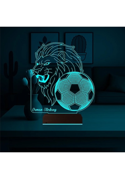 Luvivia Aslan Futbol Topu Taraftar Hediye Cimbom Kişiye Özel 3d Lamba - Masa Gece Lambası Şeffaf