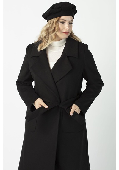 Moda Berray 904 Siyah Mono Yaka Torba Cepli Kaşe Kaban Siyah