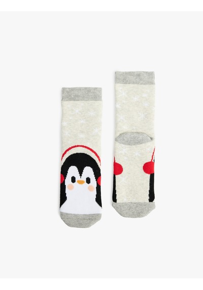 Koton Penguenli Pamuklu Havlu Çorap Gri 7wkb80041aa